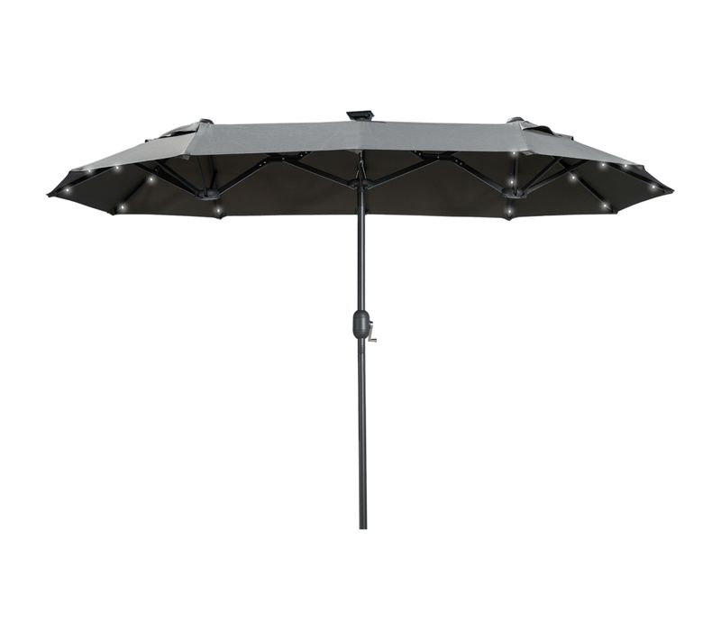 Parasol Double 292x150x218 Cm Avec Éclairage LED Solaire Gris
