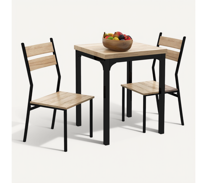 Ensemble Table Et 2 Chaises Naturel Et Noir 60 X 60 Cm Pour Cuisine
