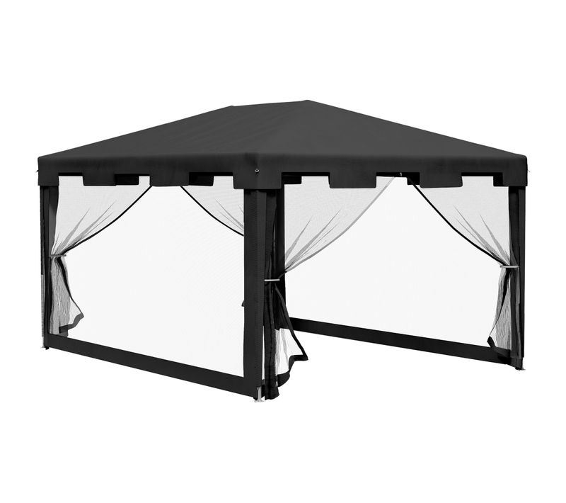 Pavillon De Jardin 395 X 295 Cm Avec Parois Moustiquaires En Métal Gris Foncé