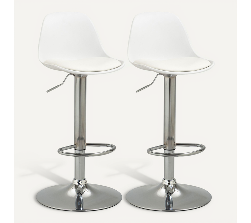 Lot De 2 Tabourets De Bar Blancs Réglables 42 X 38 X 82-104 Cm