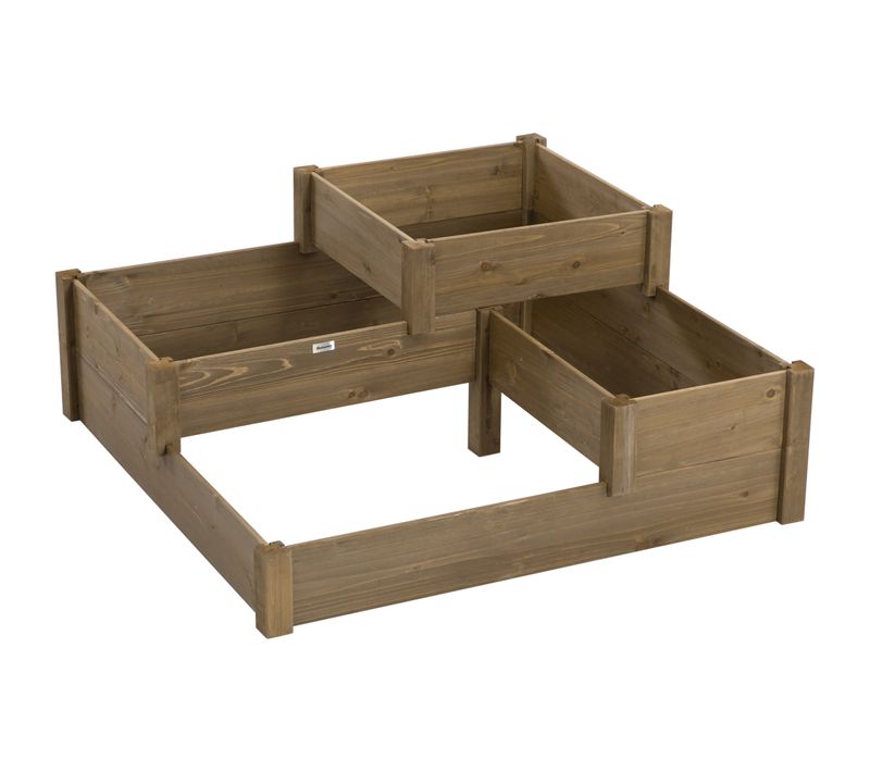 Bac à Fleurs 122x122x51 Cm Avec Structure à 3 Niveaux Bois Marron