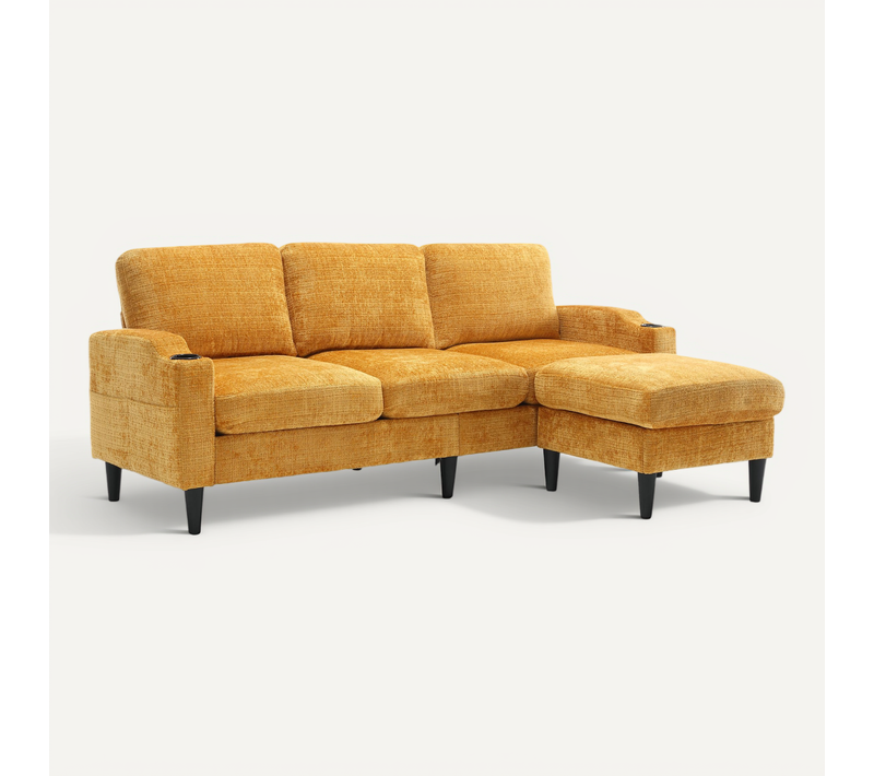 Canapé 4 Places Jaune Avec Pouf De Rangement 196,5 Cm Pour Salon