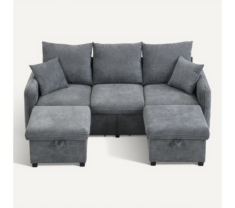 Canapé D’angle Modulable Gris Foncé Avec Rangements Et Fonction Couchage