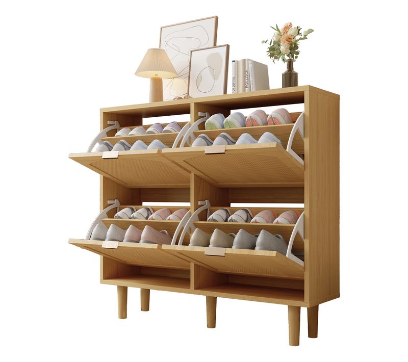 Meuble à Chaussures 100 Cm Avec 4 Abattants Et Décor Chêne Clair