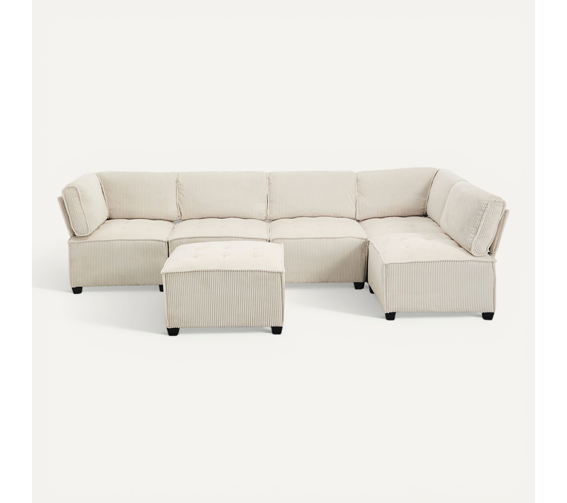 Canapé Modulaire 6 Places Beige 308 Cm Convertible U/l Pour Salon