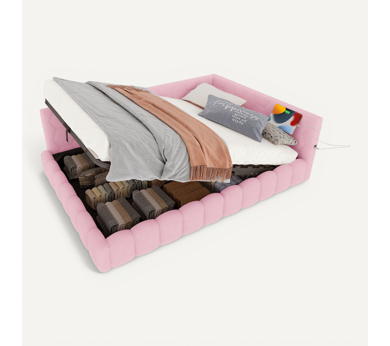Lit Coffre 140x200 Cm Avec Sommier Relevable Rose