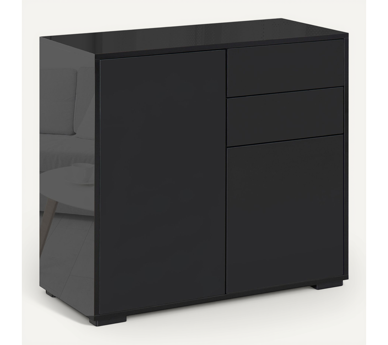 Buffet 79 X 36 X 74 Cm Avec 2 Tiroirs Et 2 Portes Noir