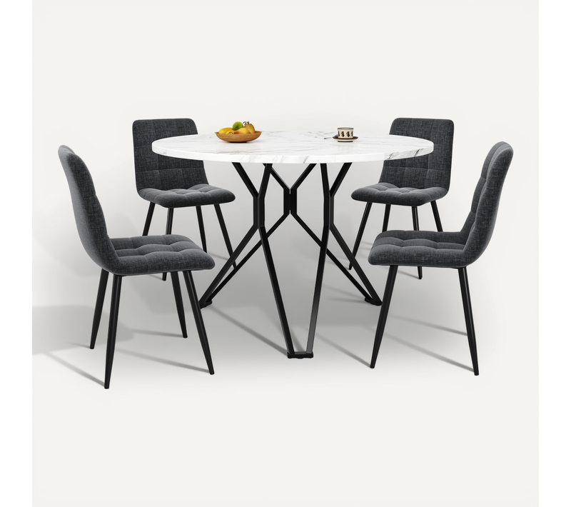 Ensemble Repas Noir Et Gris Table Ronde 100 Cm Avec 4 Chaises Pour Cuisine