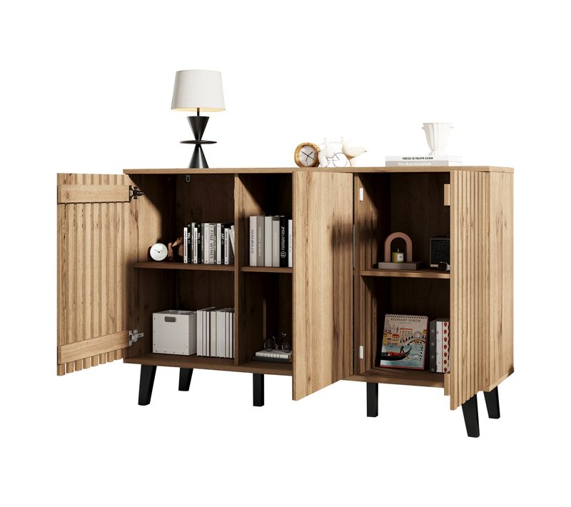 Buffet 150 Cm Avec Structure En Panneaux De Particules Finition Bois Naturel