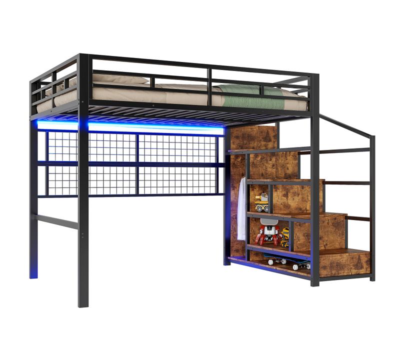 Lit Mezzanine 140x200 Cm Avec Structure En Métal Noire
