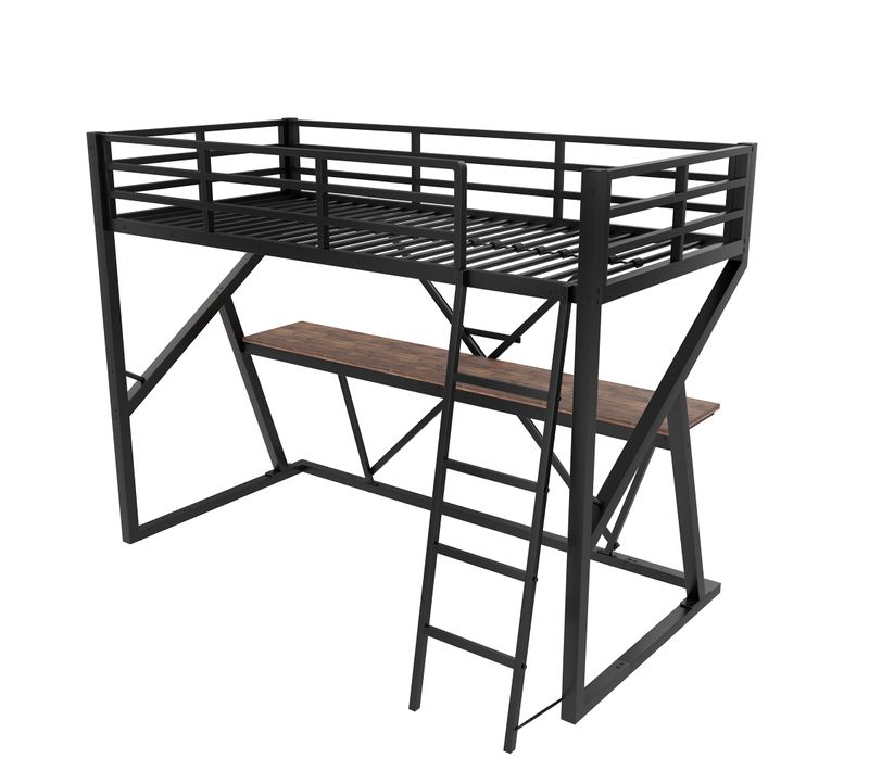Lit Mezzanine Noir 90x200 Cm Avec Bureau, échelle Et Rubans LED Pour Chambre