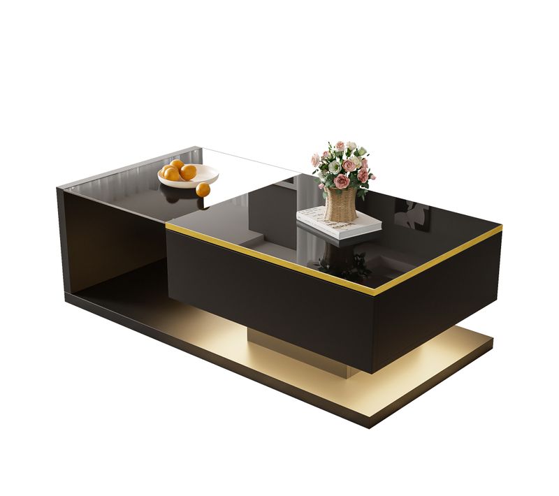 Table Basse Noire Avec Verre Et LED 100 X 50 Cm Pour Salon