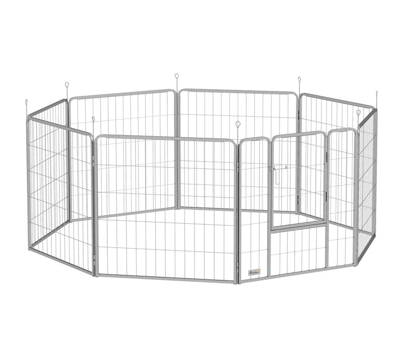 Parc Pour Animaux Argenté En Acier 80 Cm De Haut, 8 Panneaux Modulables Intérieur/extérieur