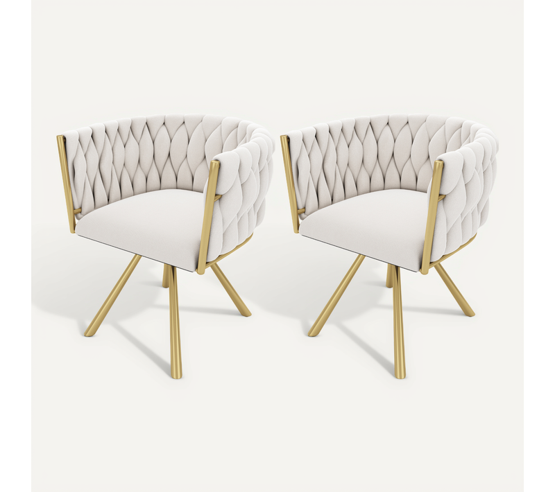 Chaise De Salle à Manger Beige Et Or En Velours Avec Rotation 360°