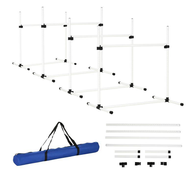 Set D'agility Pour Chien Blanc Avec 4 Haies Réglables Et 2 Poteaux De Slalom