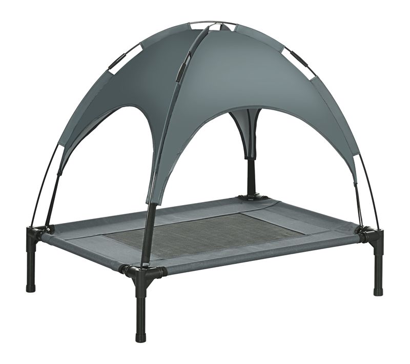 Lit Pour Chien Surélevé Gris 76 X 61 X 73 Cm Avec Auvent Amovible Pour Extérieur