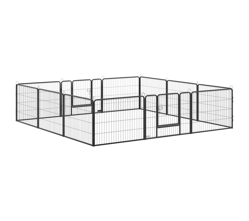 Parc Pour Chien Noir En Acier 12 Panneaux 80 X 60 Cm Pour Intérieur/extérieur