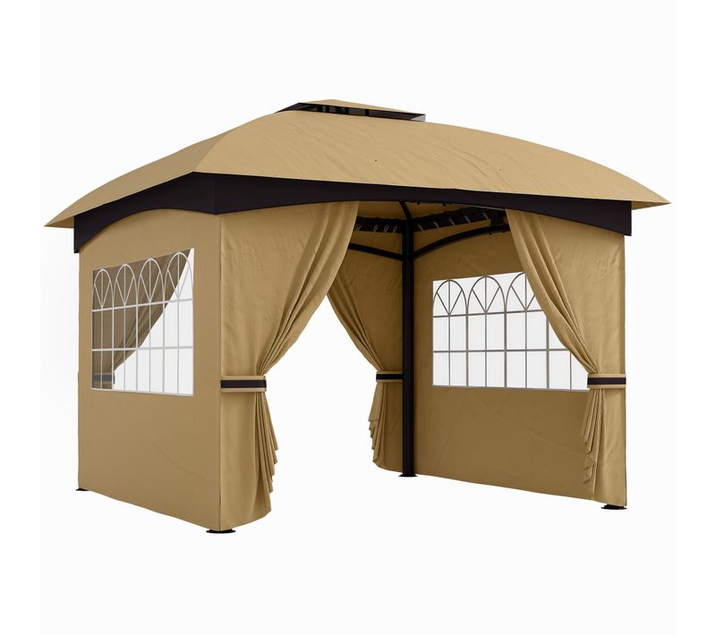 Pavillon De Jardin 335 X 335 Cm Avec Structure Métallique Et Toit Double Beige