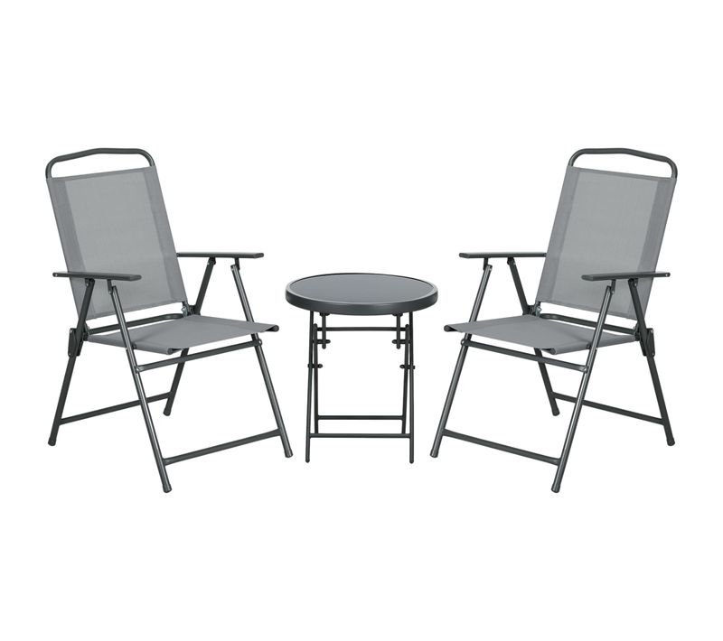 Salon De Jardin 3 Pièces Pliant Avec Structure En Métal Gris Clair