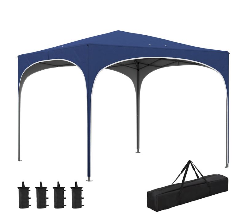 Tonnelle Pliante 289 X 289 Cm En Polyester Avec Armature En Acier, Bleue