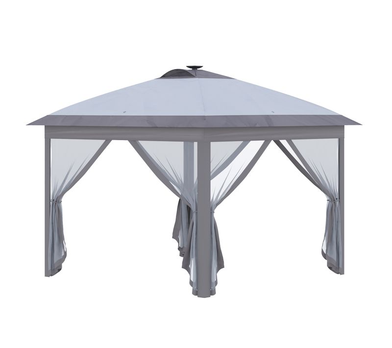 Pavillon Pliant 3,3 X 3,3 M Avec éclairage LED Solaire/usb En Métal Gris