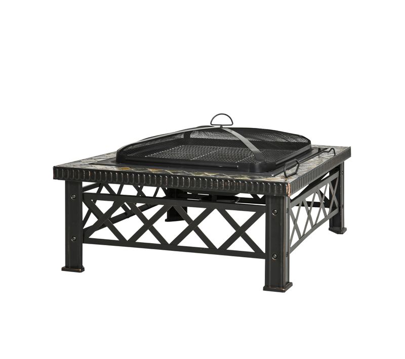 Brasero Carré 76x76 Cm Avec Structure En Acier Noir