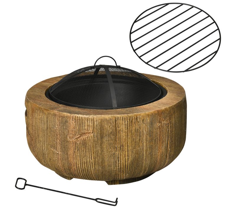 Brasero D.61,5 Cm Avec Couvercle Pare-étincelles En Métal Style Souche Marron