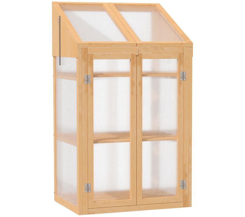 Mini Serre 70x50x120 Cm Avec 3 Étagères Et Panneaux Translucides Marron