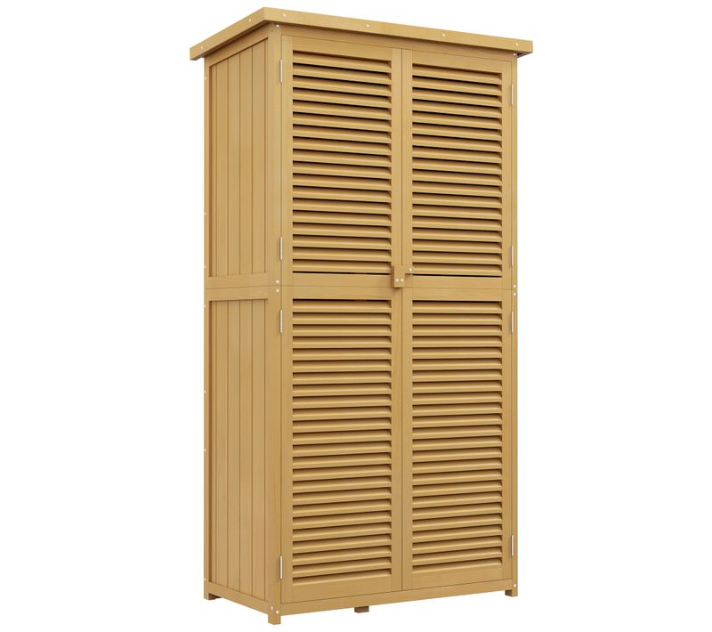 Armoire De Jardin 87 X 46,5 X 160 Cm Avec Portes à Lames En Bois Jaune