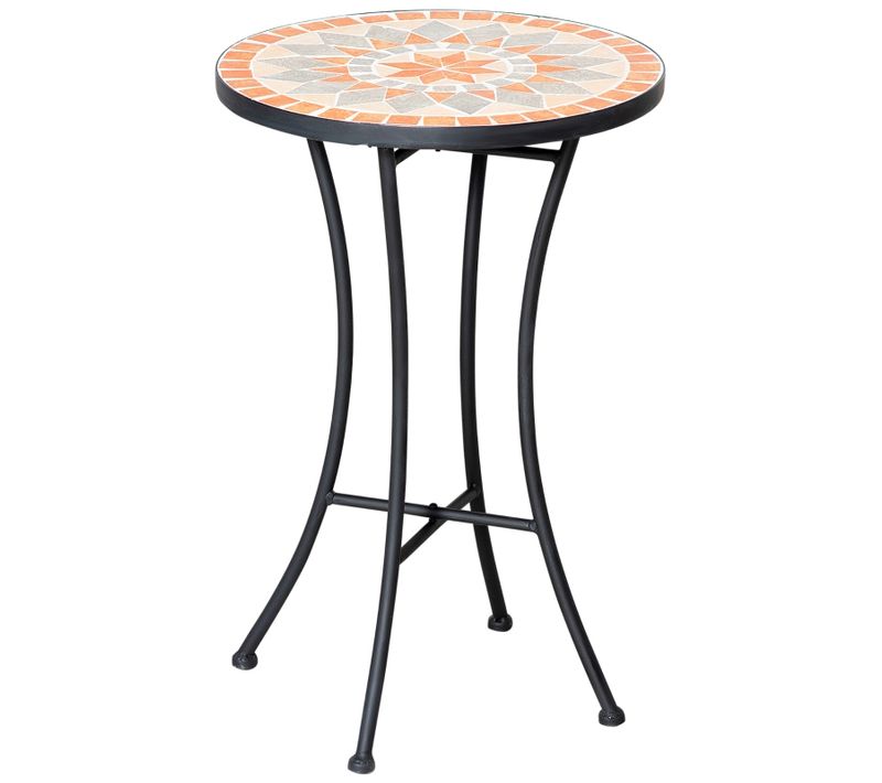 Table D’appoint Ronde D.35,5 Cm En Métal Avec Plateau Mosaïque, Noire