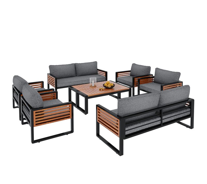 Salon De Jardin 8 Pièces Avec Structure En Fer Galvanisé, Gris Antique