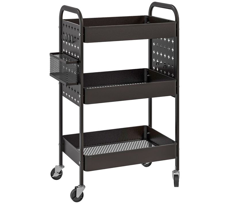 Desserte De Rangement Noire 53,5 X 30,5 X 75 Cm à Roulettes