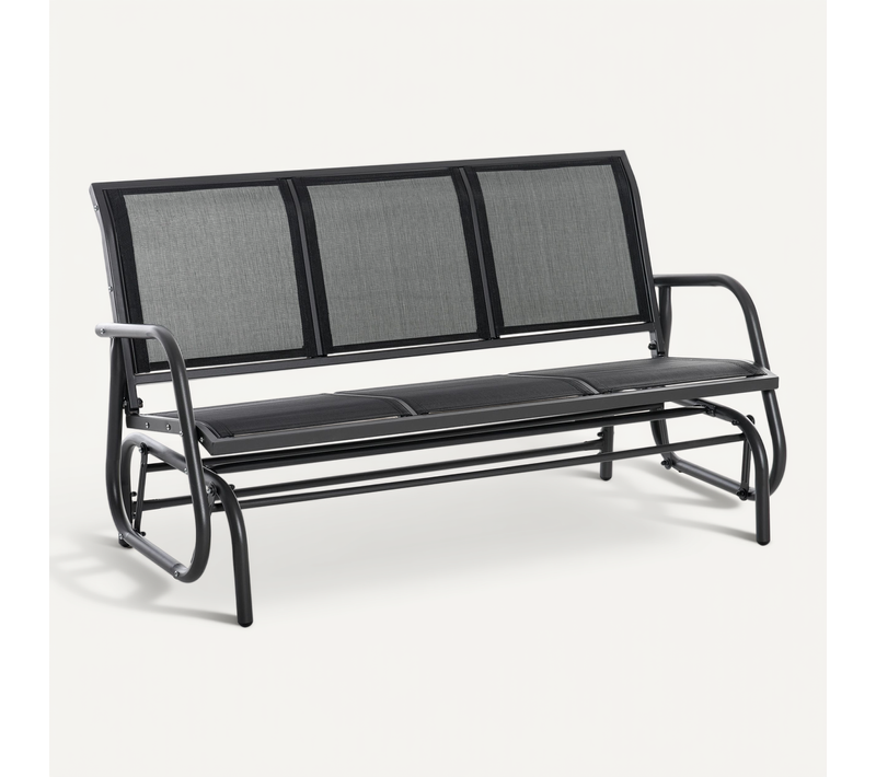 Banc De Jardin 3 Places 147x75x85 Cm En Métal Avec Fonction Balancelle Noir