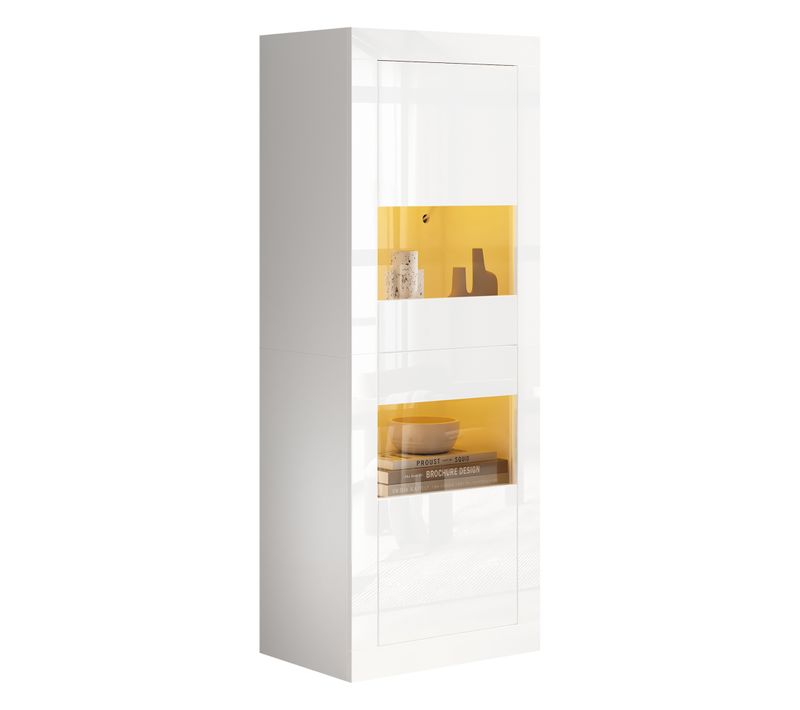 Vitrine 61 X 42 X 162 Cm Avec Éclairage LED Et Portes En Acrylique Blanc Brillant