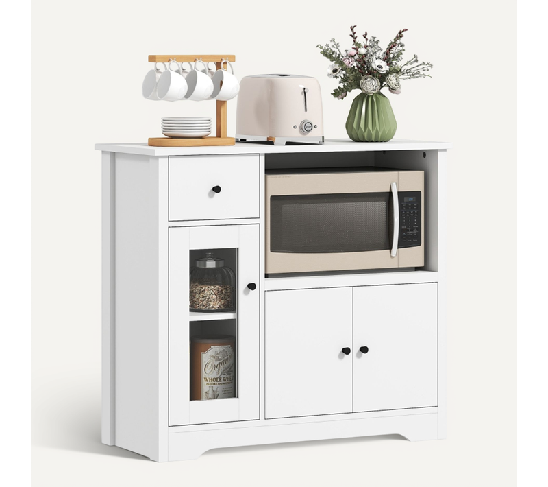 Meuble De Rangement 80 X 35 Cm Avec 3 Portes Et 1 Tiroir Blanc