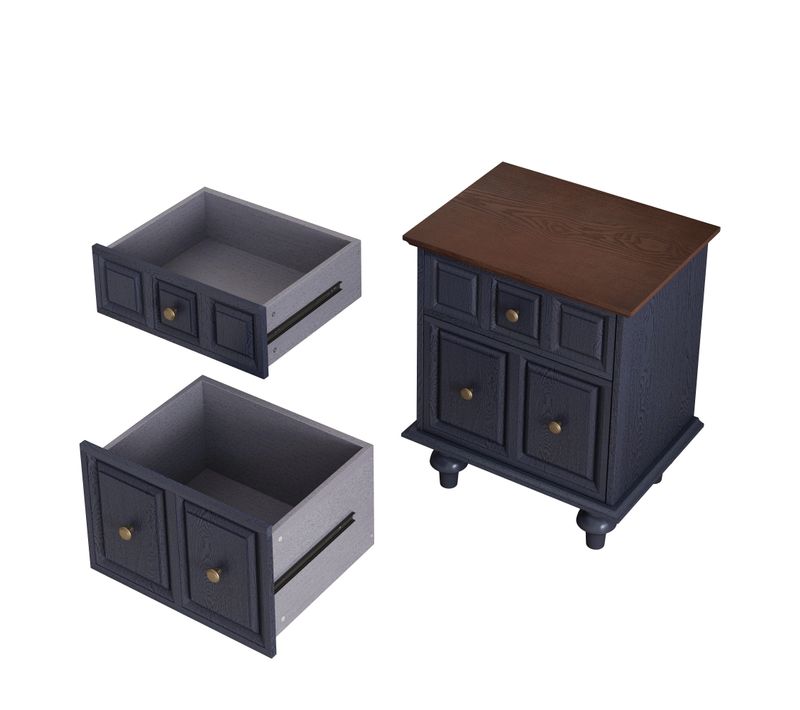 Table De Chevet 52 Cm Avec 2 Tiroirs Et Pieds En Colonnes Romaines Bleu Foncé