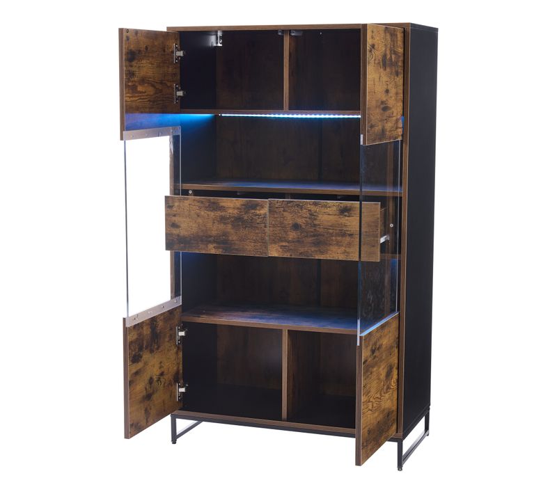 Vitrine 80x40x138 Cm En Mdf Avec Éclairage LED Et Portes En Acrylique Noir Effet Bois