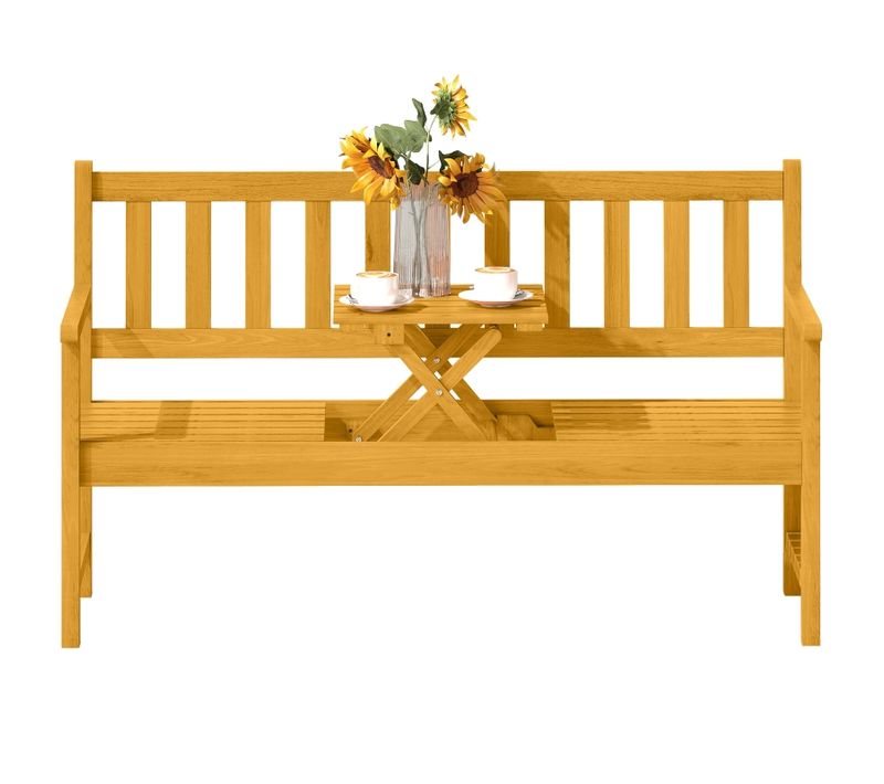 Banc De Jardin 149 Cm Avec Table Centrale Rabattable, Finition Teck