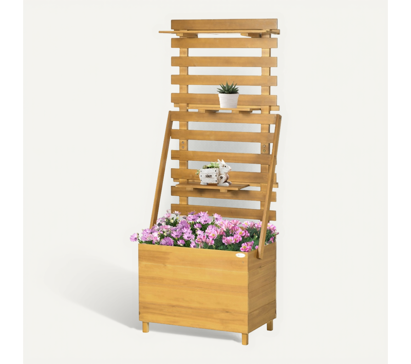 Carré Potager Surélevé 63x39x160 Cm Avec Treillis Et 3 étagères Brun