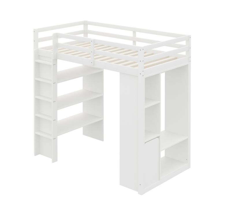 Lit Mezzanine Bois Blanc 90x200 Cm Avec Rangements Et Chariot Amovible