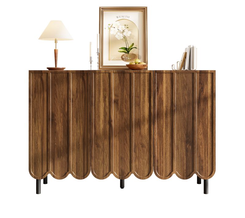 Buffet 120x35x80 Cm Avec Portes Ondulées Et Système Push-to-open, Noyer