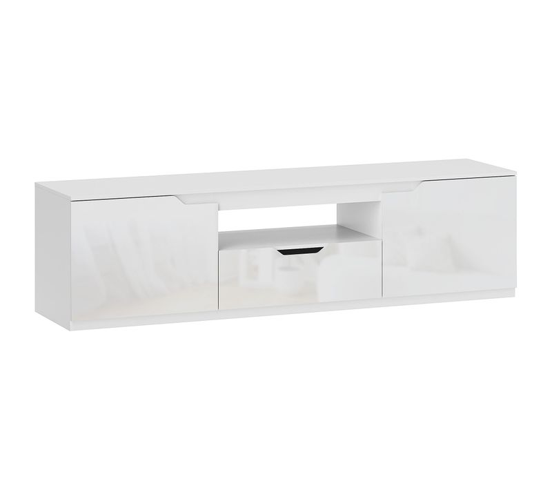 Meuble TV 160 Cm Avec Rangements Et Passe-câbles Blanc