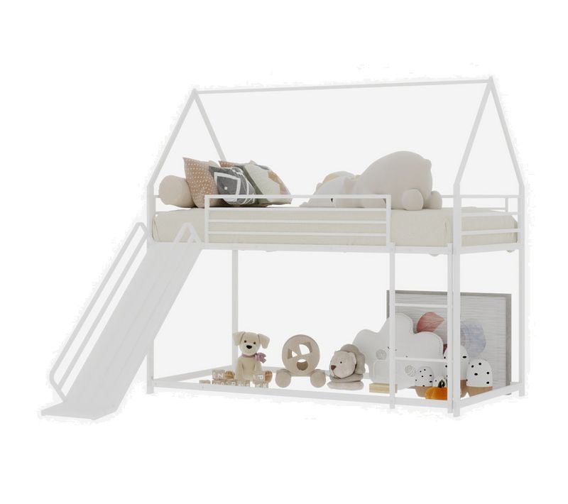 Lit mi-haut Blanc En Fer Avec Toboggan Et Échelle Pour Chambre D’enfant 90x190 cm