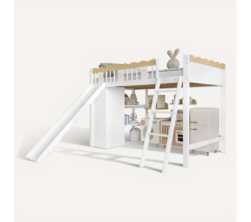 Lit Mezzanine 90x200 Cm Avec Rangement Intégré Blanc Et Naturel