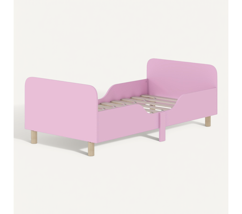 Lit Simple Enfant 140x70 Cm Avec Structure Basse En Bois Rose