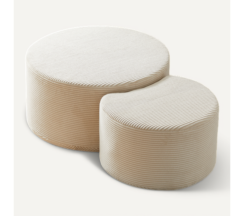 Table Basse Ronde Lot De 2 Avec Assise En Mousse Tissu Beige
