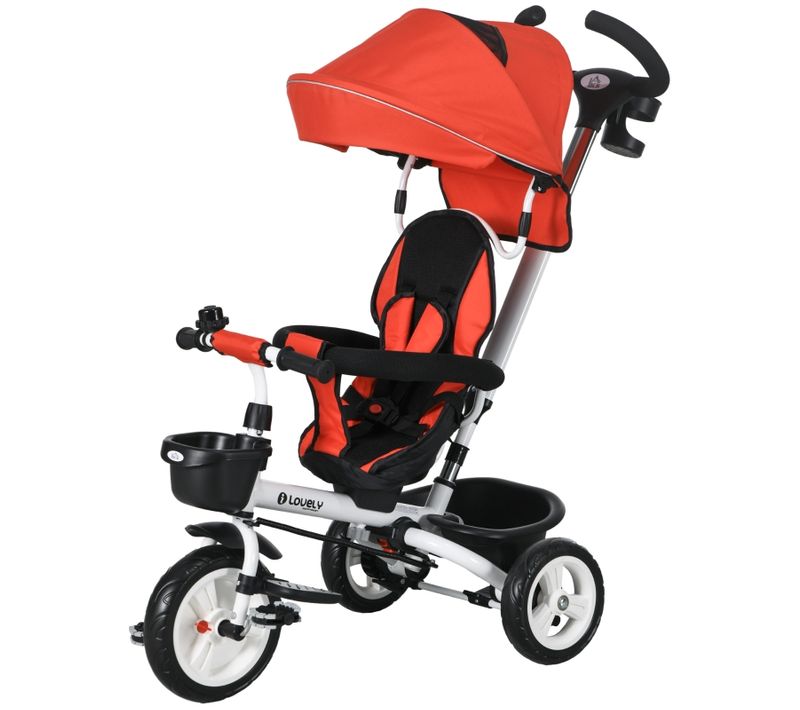 Tricycle Évolutif Rouge Pliable Avec Canopy Et Poignée Parentale Pour Enfant