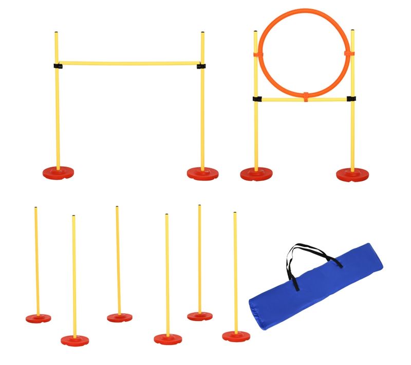 Set D’agility Pour Chien Jaune, Hauteur Réglable, L128 X L23 X H9–100 Cm, Entraînement