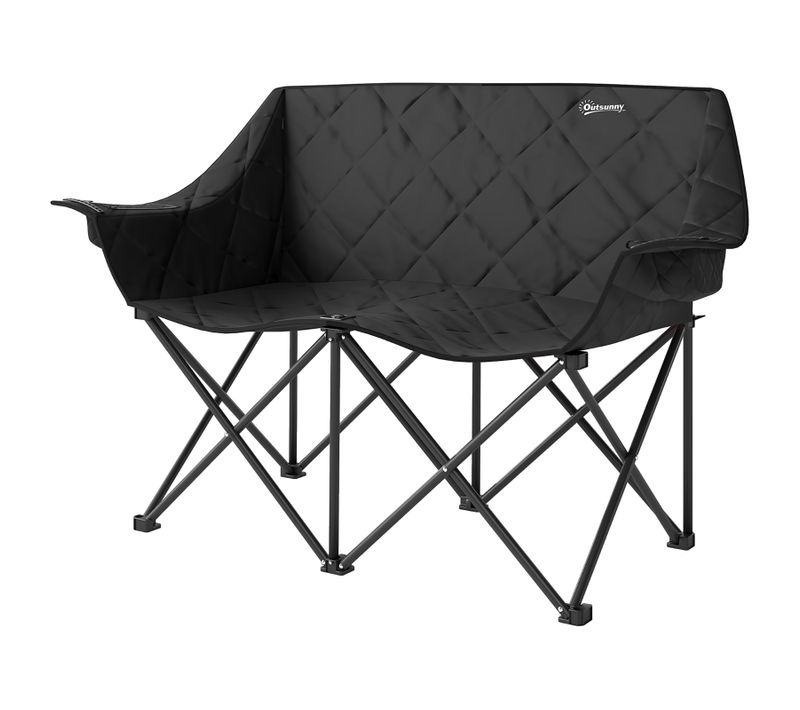 Chaise De Camping Double 145 Cm Avec Structure Métallique Et Tissu Noir