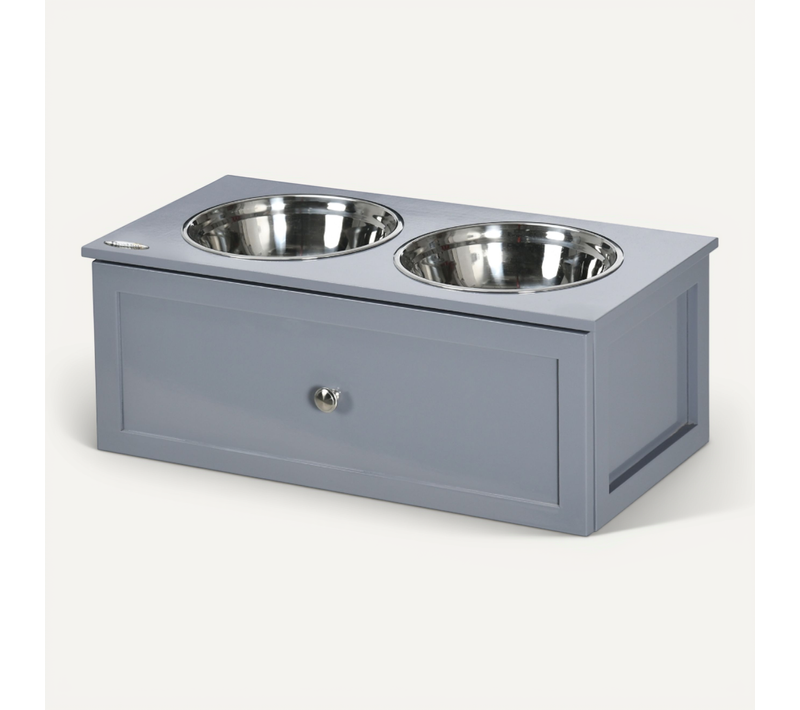 Station D’alimentation Surélevée Grise 60 X 30 X 24 Cm Avec Tiroir Pour Chien